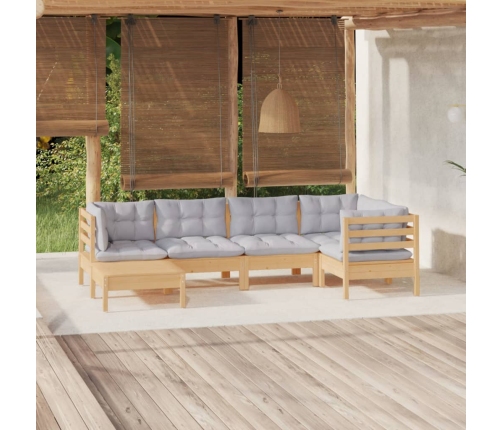 Juego de muebles de jardín 6 pzas y cojines madera maciza pino