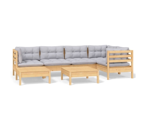Juego de muebles de jardín 7 pzas y cojines madera maciza pino