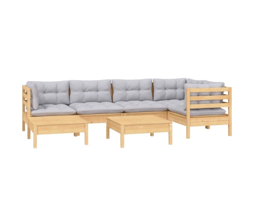 Juego de muebles de jardín 7 pzas y cojines madera maciza pino