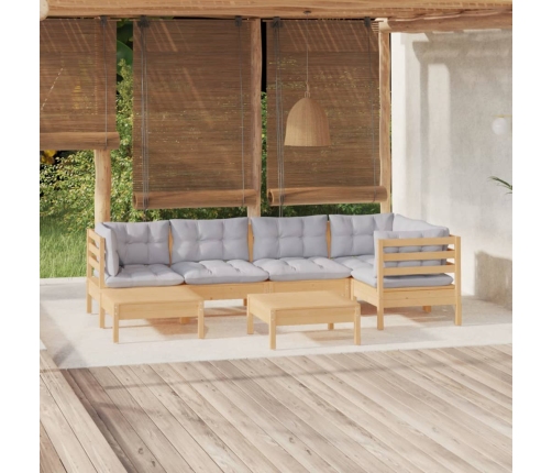 Juego de muebles de jardín 7 pzas y cojines madera maciza pino