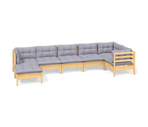 Juego de muebles de jardín 7 pzas y cojines madera maciza pino