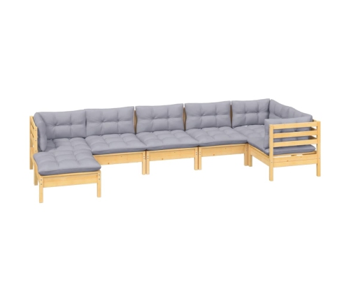 Juego de muebles de jardín 7 pzas y cojines madera maciza pino