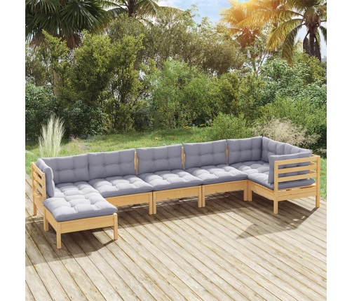 Juego de muebles de jardín 7 pzas y cojines madera maciza pino