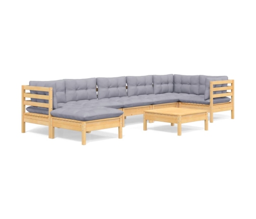 Juego de muebles de jardín 8 pzas y cojines madera maciza pino