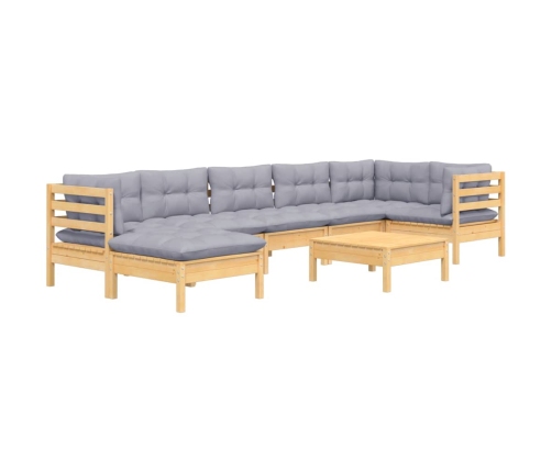 Juego de muebles de jardín 8 pzas y cojines madera maciza pino