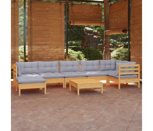 Juego de muebles de jardín 8 pzas y cojines madera maciza pino