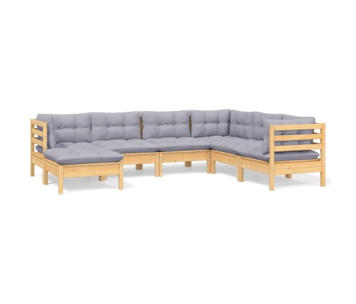 Juego de muebles de jardín 7 pzas y cojines madera maciza pino