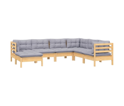 Juego de muebles de jardín 7 pzas y cojines madera maciza pino