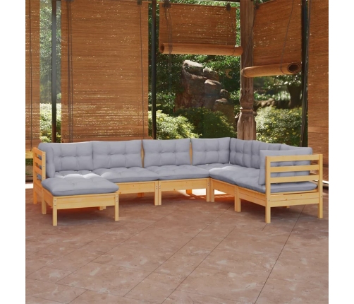 Juego de muebles de jardín 7 pzas y cojines madera maciza pino