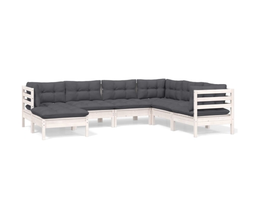 Muebles de jardín 8 pzas con cojines blanco madera de pino