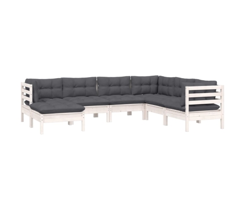 Muebles de jardín 8 pzas con cojines blanco madera de pino