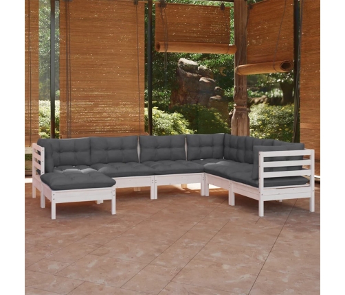 Muebles de jardín 8 pzas con cojines blanco madera de pino