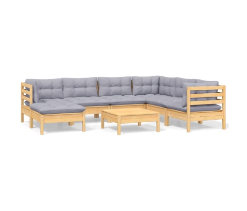 Juego de muebles de jardín 8 pzas y cojines madera maciza pino