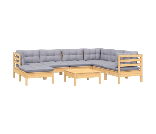 Juego de muebles de jardín 8 pzas y cojines madera maciza pino