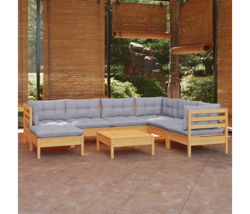 Juego de muebles de jardín 8 pzas y cojines madera maciza pino