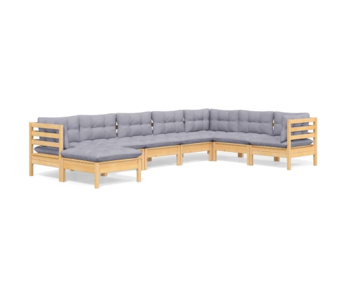 Juego de muebles de jardín 8 pzas y cojines madera maciza pino