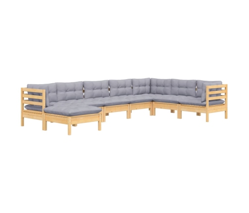 Juego de muebles de jardín 8 pzas y cojines madera maciza pino