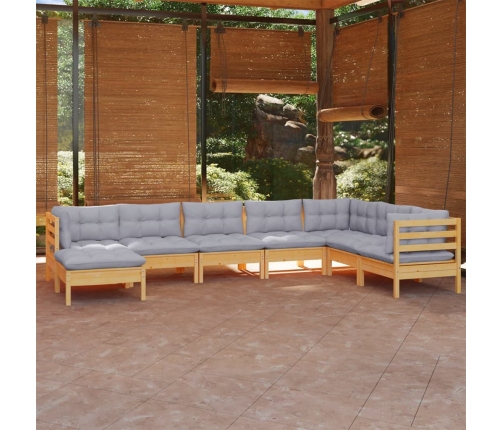 Juego de muebles de jardín 8 pzas y cojines madera maciza pino