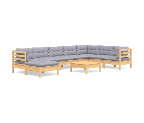 Juego de muebles de jardín 9 pzas y cojines madera maciza pino
