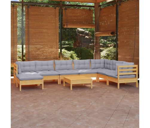 Juego de muebles de jardín 9 pzas y cojines madera maciza pino