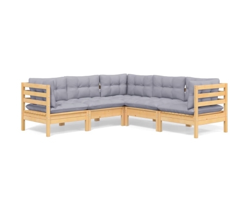 Juego de muebles de jardín 5 pzas y cojines madera maciza pino
