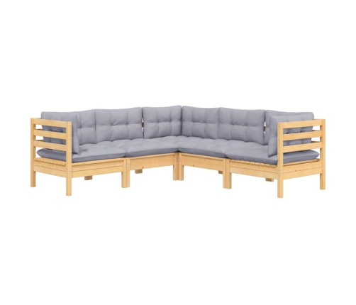 Juego de muebles de jardín 5 pzas y cojines madera maciza pino