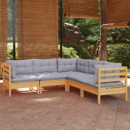 Juego de muebles de jardín 5 pzas y cojines madera maciza pino