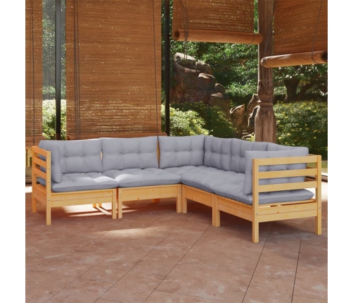 Juego de muebles de jardín 5 pzas y cojines madera maciza pino