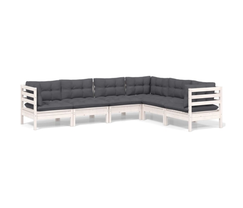Muebles de jardín 6 pzas y cojines blanco madera maciza de pino