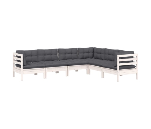 Muebles de jardín 6 pzas y cojines blanco madera maciza de pino