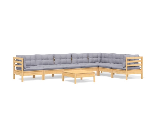 Juego de muebles de jardín 8 pzas y cojines madera maciza pino