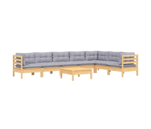 Juego de muebles de jardín 8 pzas y cojines madera maciza pino