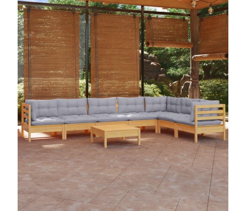 Juego de muebles de jardín 8 pzas y cojines madera maciza pino