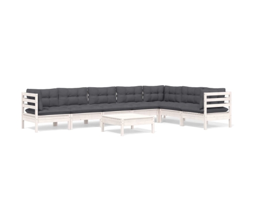Muebles de jardín 8 pzas con cojines blanco madera maciza pino