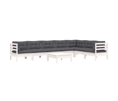 Muebles de jardín 8 pzas con cojines blanco madera maciza pino