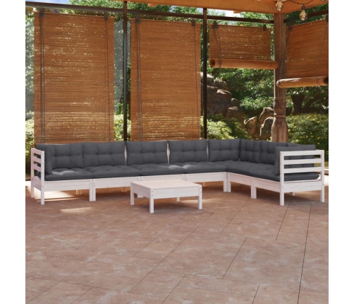 Muebles de jardín 8 pzas con cojines blanco madera maciza pino