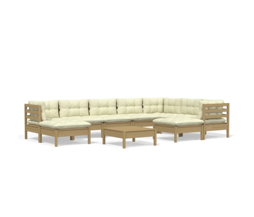Muebles de jardín 10 pzas y cojines madera de pino marrón miel