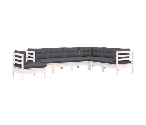 Muebles de jardín 7 pzas y cojines blanco madera maciza de pino