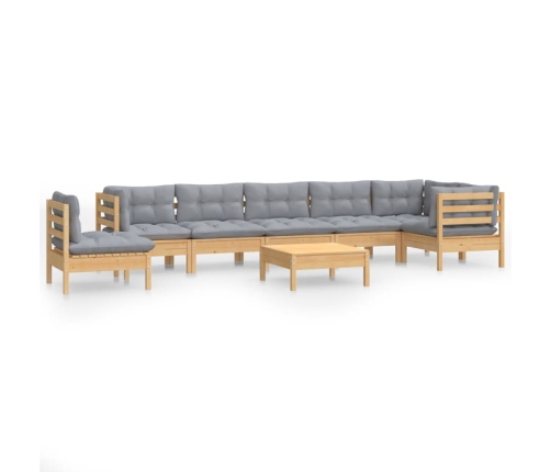 Juego de muebles de jardín 9 pzas y cojines madera maciza pino