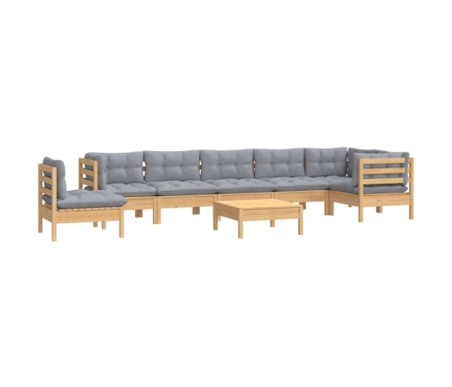Juego de muebles de jardín 9 pzas y cojines madera maciza pino