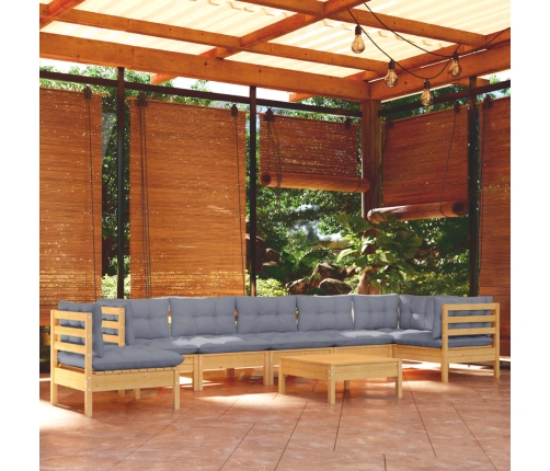 Juego de muebles de jardín 9 pzas y cojines madera maciza pino
