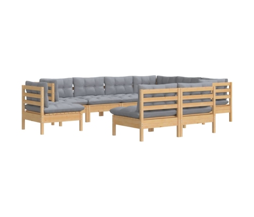 Juego de muebles de jardín 9 pzas y cojines madera maciza pino