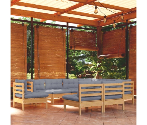 Juego de muebles de jardín 9 pzas y cojines madera maciza pino