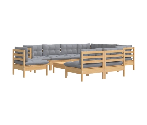 Juego de muebles de jardín 10 pzas y cojines madera maciza pino