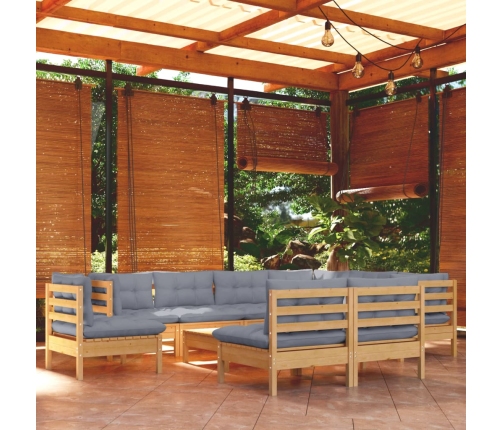 Juego de muebles de jardín 10 pzas y cojines madera maciza pino