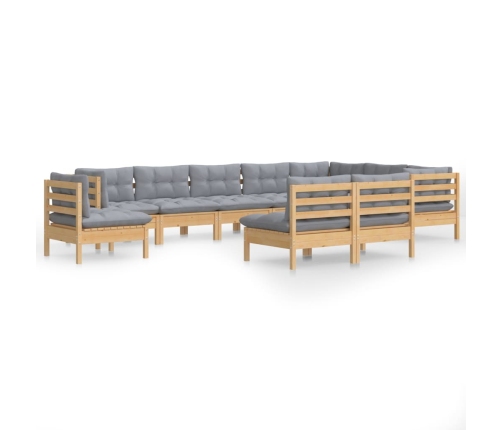Juego de muebles de jardín 10 pzas y cojines madera maciza pino