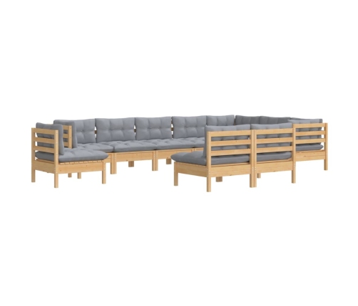 Juego de muebles de jardín 10 pzas y cojines madera maciza pino