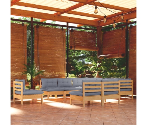 Juego de muebles de jardín 10 pzas y cojines madera maciza pino
