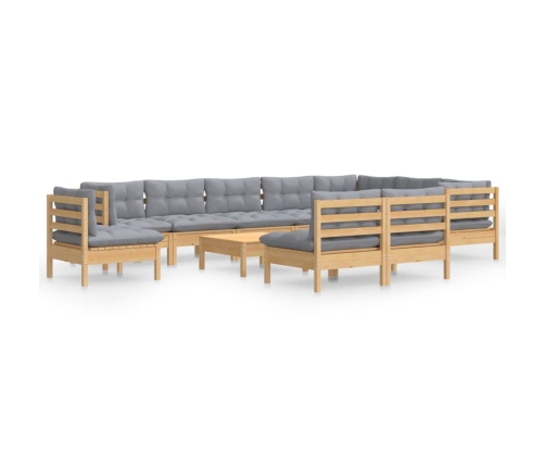 Juego de muebles de jardín 11 pzas y cojines madera maciza pino