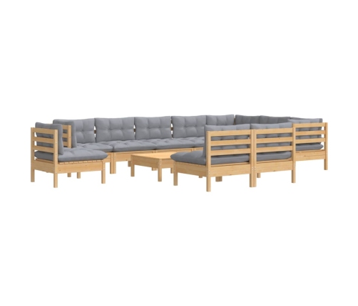 Juego de muebles de jardín 11 pzas y cojines madera maciza pino